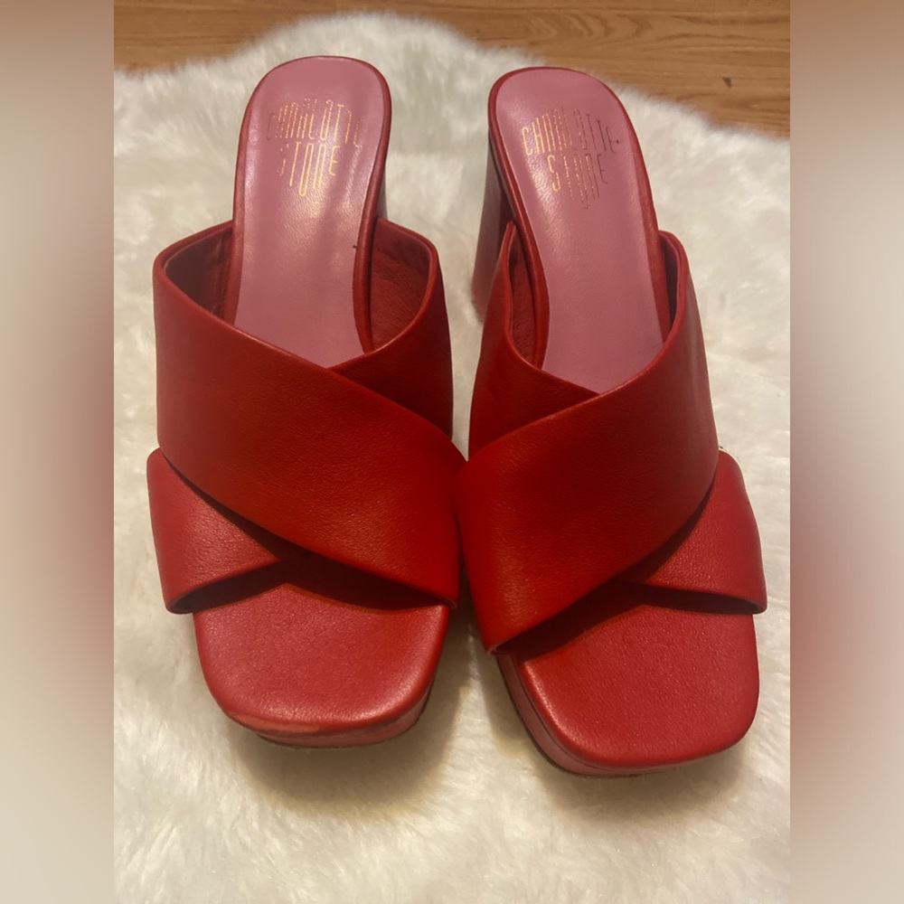 Charlotte Stone Red Heels Sandals Size 9